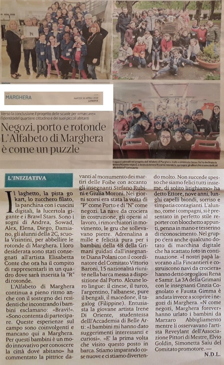 30 aprile 2019 - articolo La Nuova Venezia - Alfabeto di Marghera forever per lo Sviluppo Sostenibile 2019 ISTITUTO COMPRENSIVO GRIMANI - VISINTINI.jpg