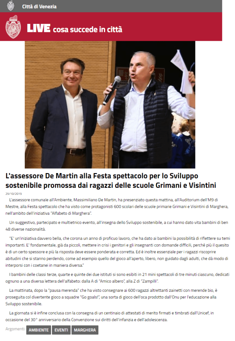 29.10.2019 Città di Venezia - ALFABETO DI MARGHERA - Assessore Massimiliano De Martin Sviluppo Sostenibile