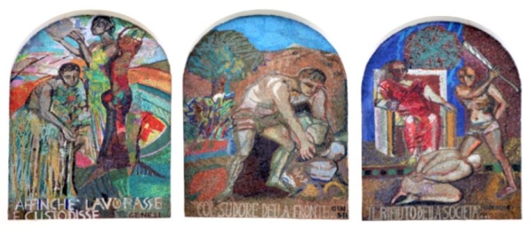 1 Marghera - Mosaici Poema Cristiano del Lavoro - don Armando Berna Chiesa Gesù Lavoratore Ca' Emiliani Rana