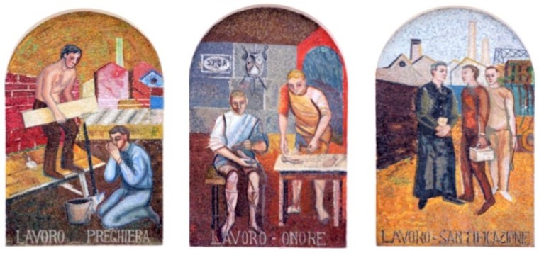 3 Marghera - Mosaici Poema Cristiano del Lavoro - don Armando Berna Chiesa Gesù Lavoratore Ca' Emiliani Rana