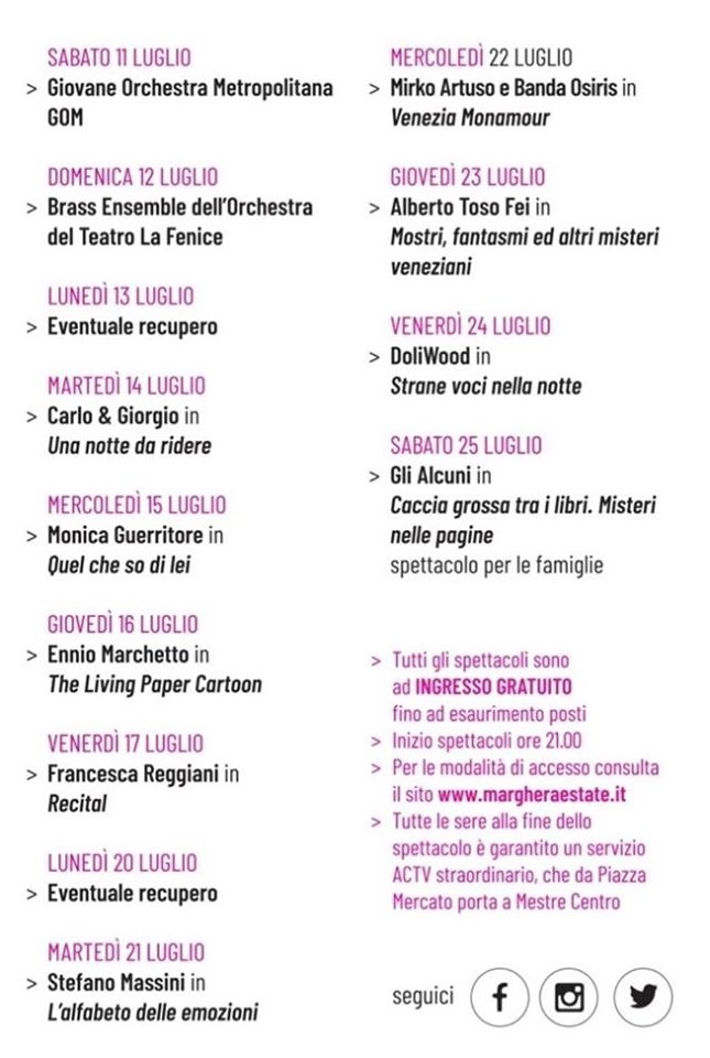 Marghera Estate 2020 www.margheraestate.it SPETTACOLI PROGRAMMA COMPLETO